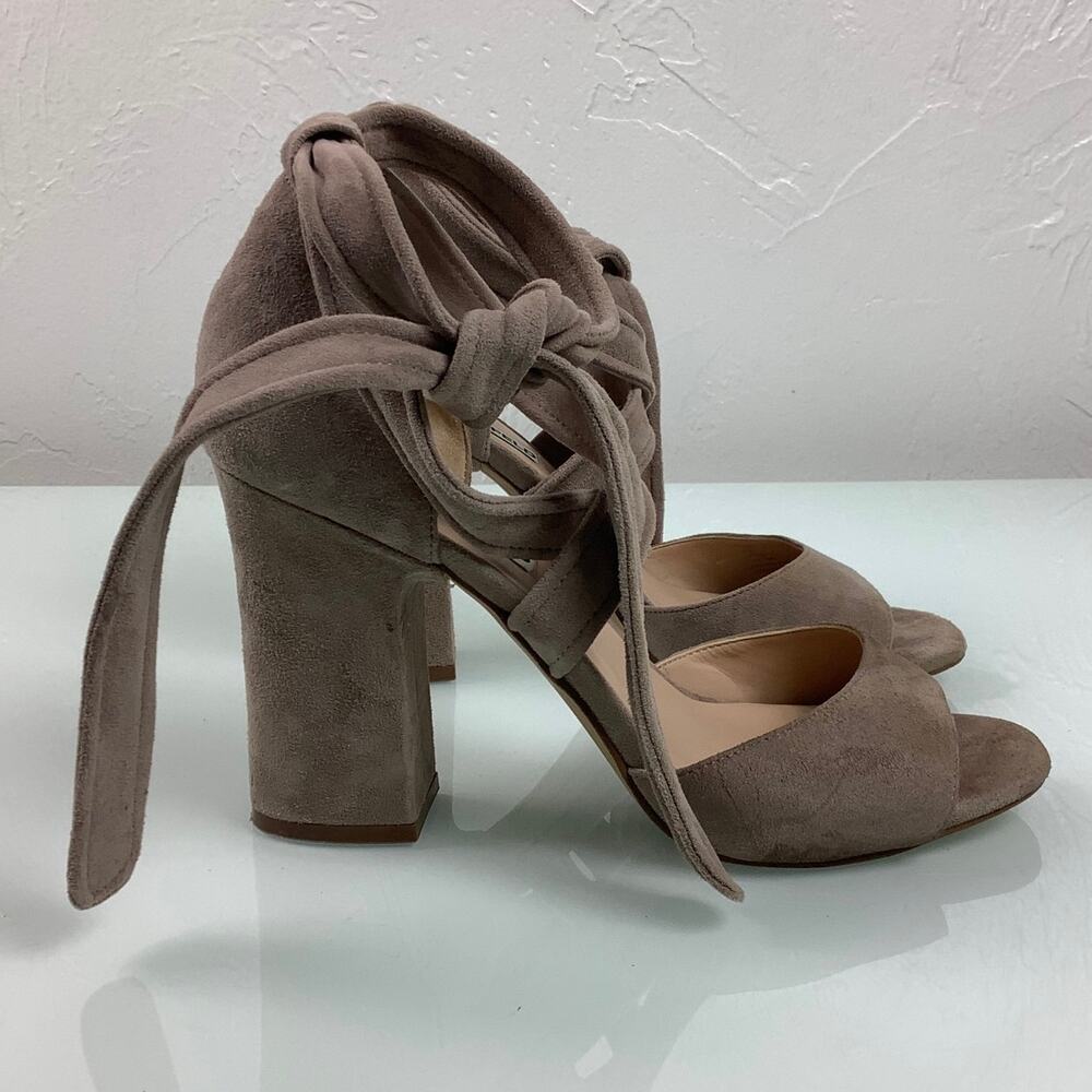 Karl Lagerfeld Racha Nude Suede Ankle tie Block heels warp sandals SZ 7.5M - Picture 4 of 12